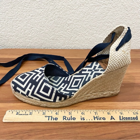 TORY BURCH Blue Printed Canvas D'Orsay Pumps Espadrille Sandals Size 40 - Picture 8 of 15